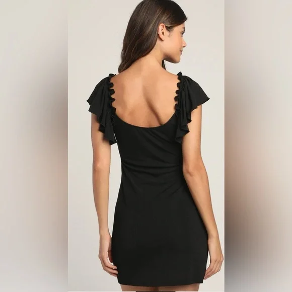 NWT Lulu’s Crushing on Cute Black Flutter Sleeves Mini Dress in Small - Picture 2 of 8